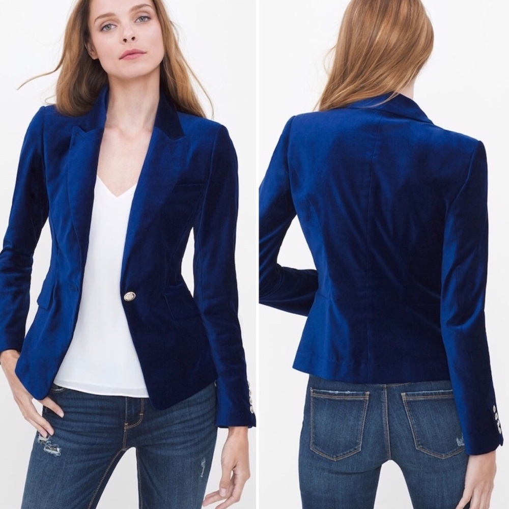 Women's Velvet Blazer Jacket - Royal Blue